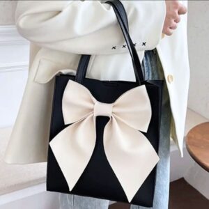 Bow Tote Bag-White Bottom Black